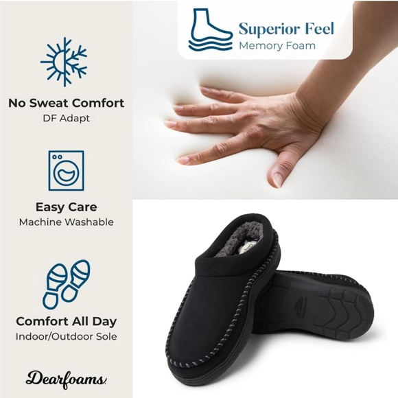 Dearfoams Thompson Memory Foam Indoor Outdoor Clog Slipper Black Size S (7-8) - Picture 4 of 9